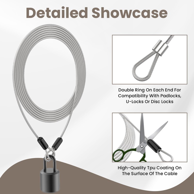 BaYiToo 9.84FT 3mm Stainless Steel Security Cable, Safety Cable Luggage