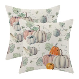 GIOPAMGO Fall Decor Pillow Covers 18x18 Set of 2, Watercolor Pumpkin Farmhouse Fall Decorative Throw Pillow Covers Linen Autumn Thanksgiving Outdoor Decorations Cushion Case for Couch Sofa Home