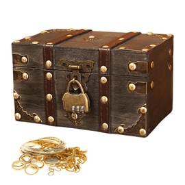 Sporgo Vintage Wooden Treasure Chest Small: Treasure Chest with Combination Lock, Children's Storage Jewellery Box, Wooden Box with Lid Treasure Chest for Storage and Decoration - 18 x 11 x 10 cm (1)