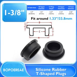 BOPOREAE 4 Pcs 34.8 mm Silicone Rubber Plug for 33.8-34.8 mm/1-5/16-1/3/8 in Round Holes, Waterproof T Type Rubber Stoppers, Soft Flexible Seal Tube Pipe End Caps Inserts Bathtub Jet Covers, Black