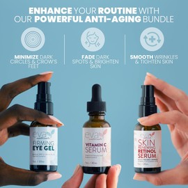 Eva Naturals Facelift in a Bottle - 3-in-1 Anti-Aging Set with Retinol Serum, Vitamin C Serum and Eye Gel - Formulated to Reduce Wrinkles, Fade Dark Spots and Treat Under-Eye Bags - Premium Quality