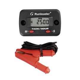 Runleader LCD Operator Hour Counter Tachometer with Alligator Clip, Maintenance Reminder for Lawnmower, Generator, Motorcycle, ATV, Outboard Motor, Jet Ski, Chainsaw, etc.