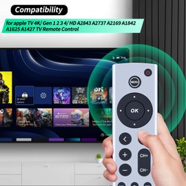 New Universal Replace Remote for Apple TV 4K/ Gen 1 2 3 4/ HD A2843 A2737 A2169 A1842 A1625 A1427 A1469 A1378 A1218, No Voice No Siri