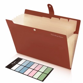 SKYDUE File Folder with Labels, Accordion File Organizer with 8 Pockets, Portable Document Organizer, A4 Letter Size, Paper Organizer for Office, Brown