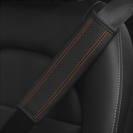 zipelo 2PCS Car Seat Belt Cover, Soft Shoulder Strap Covers Harness Pads, Safety Leather Seatbelt Comfort Driving Cushion Protect Your Neck and Shoulder Universal for Truck, Car, SUV (Black/Orange)