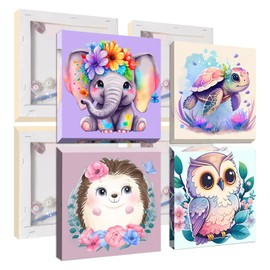 Jawecci Framed Paint by Numbers Cute Animals for Beginner, 4Pack Animals Paint by Numbers Adults, Paint by Numbers Kits on Canvas DIY Oil Painting Acrylic with All Tools for Home Decor 8x8in