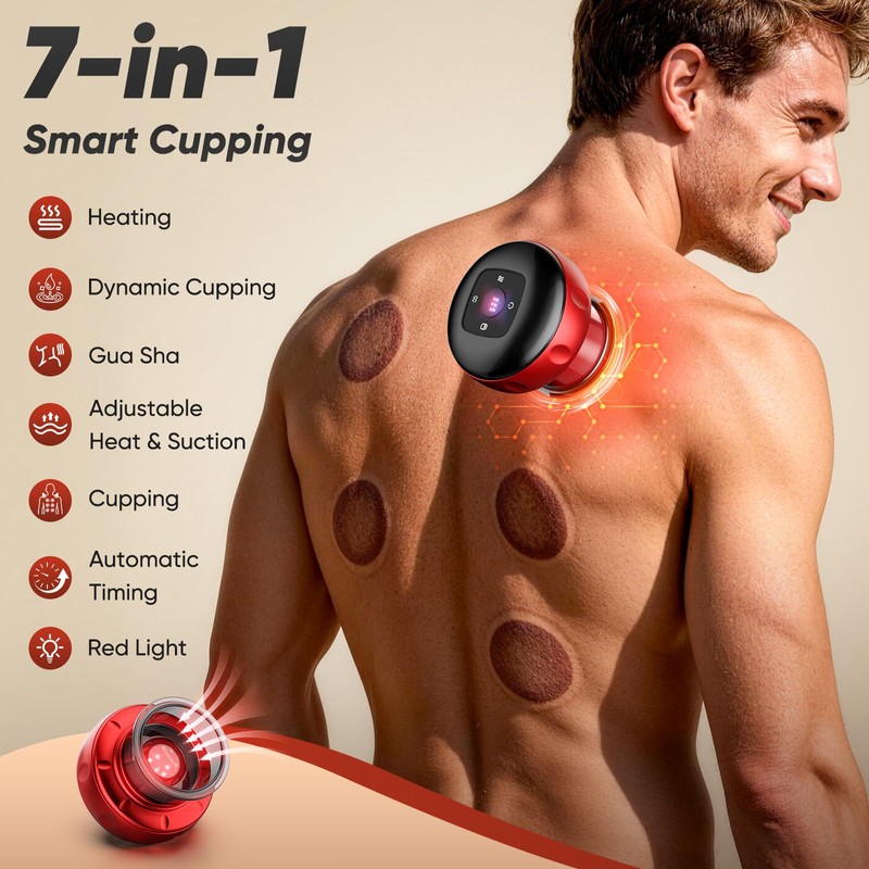 2 Pack Smart Cupping Therapy Massager with Red Light, 7-in-1