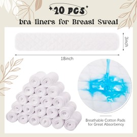 SATINIOR 20 Pcs Bra Liners for Sweat 18x3 Inch 3 Layer Washable Rectangle Cotton Under Breasts Pads for Women Absorb Sweating (White)