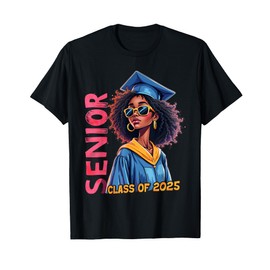 Class of 2025 Senior Afro Black Girl Boys Graduation Design T-Shirt