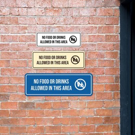 Signs ByLITA Standard No Food or Drinks Allowed in This Area Door or Wall Sign Durable ABS Plastic | Laser Engraved | Easy Installation | Elegant Design Sign (Black) - Small