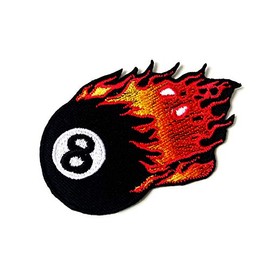 TH Flaming Eight 8 Ball Billiards Pool Black Emblem Badge Patch Biker Motorcycle Embroidered Applique Sew Iron on Patch for Hat Jackets Bags Jeans T-Shirt Backpacks Costume