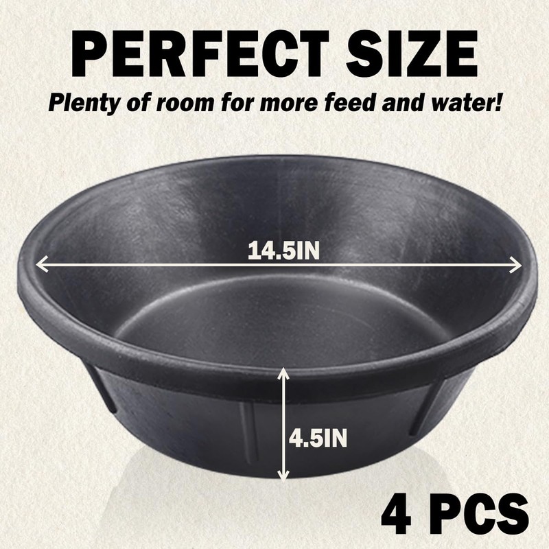Jamceoceo 4 PCS Rubber Feed Pan, 14.5“X4.5” Horse Feed Bucket,