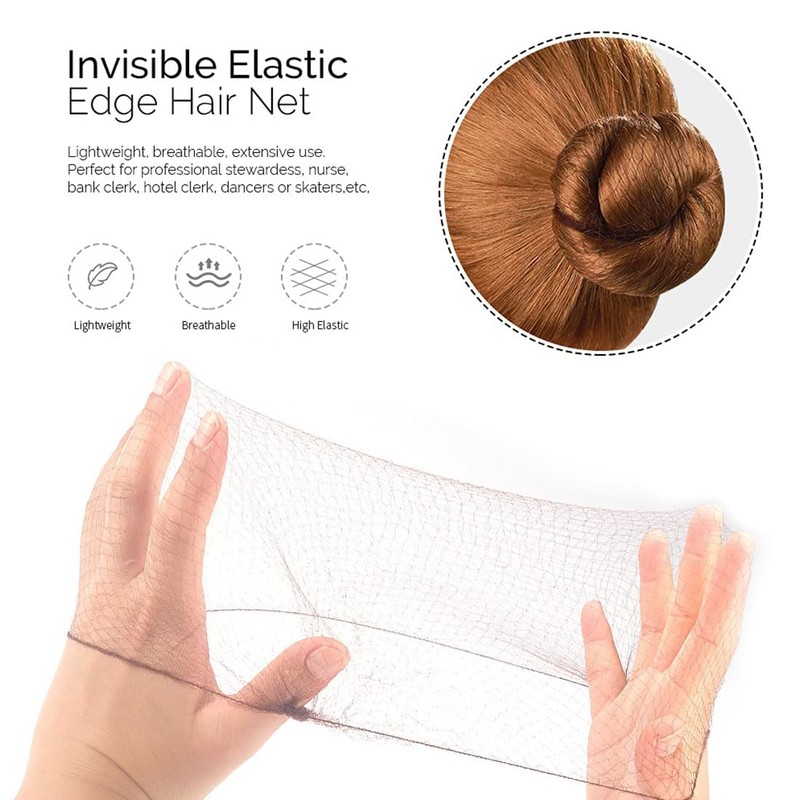Polly Online 50PCS Hair Nets Invisible Elastic Edge Mesh Bun