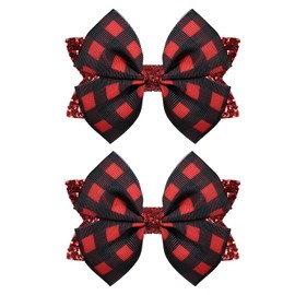 4in Christmas Glitter Buffalo Plaid Hair Bow Clips for Girls Red Black Xmas Grids Checkered Ribbon Alligator Barrettes Hairpins Party Dress Decor Accessories Teens Kids Favor Gift