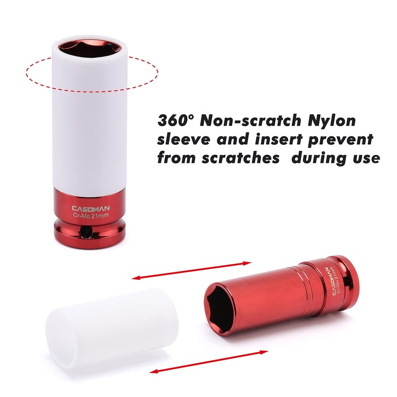 CASOMAN 1/2- Inch Drive Wheel Protector Impact Socket, Extra Thin