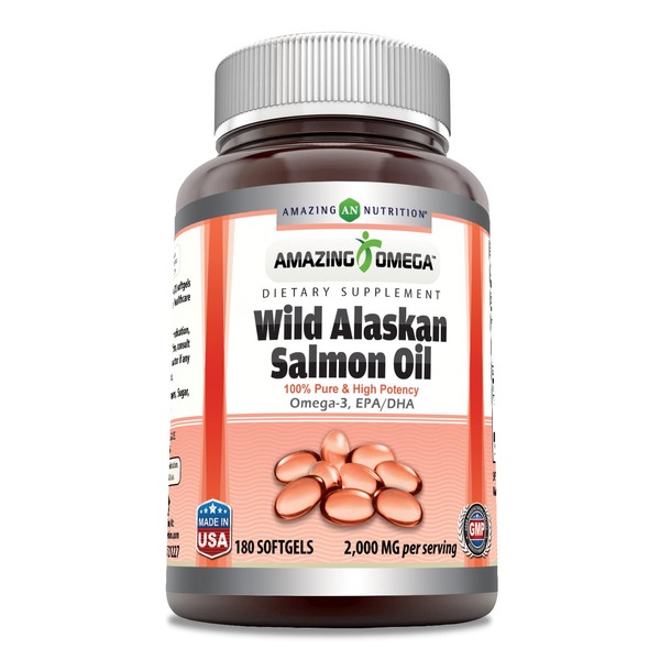 Amazing Omega Wild Alaskan Salmon Oil 2000mg Per Serving 180 Softgels Supplement