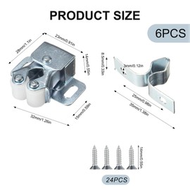 Furniture Catch 6 Pairs Door Catch Double Roller Catch Ball Catch Cabinet Door Lock with Screws for Cabinet Doors Bookcase Drawer Wardrobe - Silver