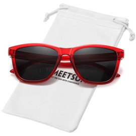 MEETSUN Polarized Sunglasses for Women Men Trendy Classic Designer Retro Driving Sun Glasses - Red Frame/Grey Lens
