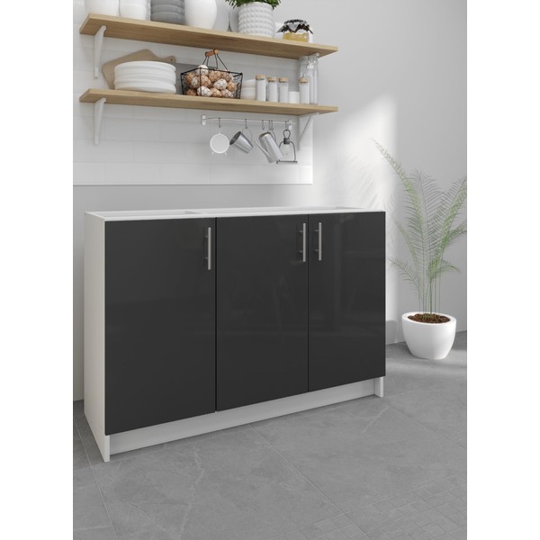 JD Greta Kitchen Base Sink Cabinet – 1200mm – Base Kitchen Unit Dark Grey Gloss