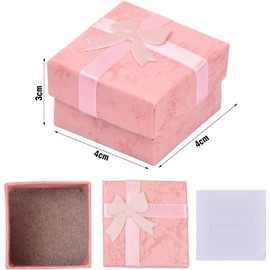 Pack of 24 Gift Boxes, 4 x 4 x 3 cm, Gift Box with Lid, Small Cardboard Jewellery Box with Bow, Ring Box for Pendants, Necklaces, Rings, Earrings, Gift Packaging (Pink)
