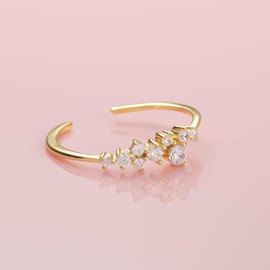namana Gold Ring for Women with Cubic Zirconia Stones, Dainty Ladies Ring in Gold Plated 925 Sterling Silver, Adjustable Open Gold Ring for Women and Teen Girls, Cute Gold Rings For Her