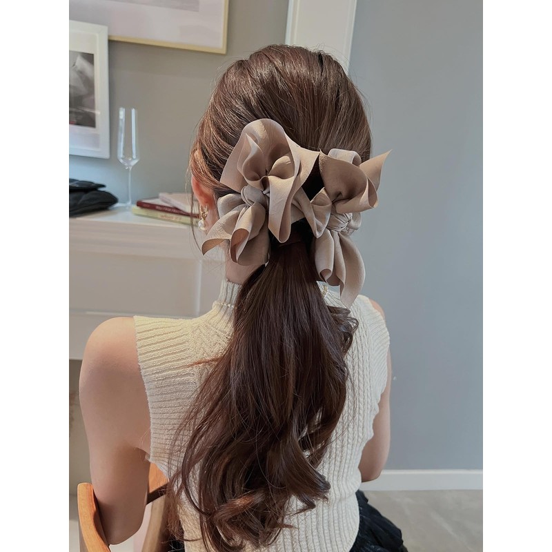 [Kai La Nalu] ネット バレッタ シニヨン おだんごバレッタ リボン ３Ｄ ブラックヘアアクセサリー