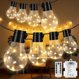 20 Hanging Bulb Battery Operated String Lights, 100 LED Vintage Battery Outdoor Lights for Patio, Waterproof Indoor Outdoor String Lights for Bedroom, Patio, Camping, Wedding, Party Decor