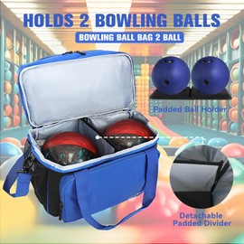 Goloni Bowling Ball Bag, 2 Balls Bowling Bag with Ball Holder - Fits Bowling Shoes Up to Mens Size 16 and Accessories