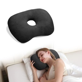 Swaycy Ear Piercing Hole Pillows Side Sleeper Pillow with an Ear Hole for CNH Side Sleepers and Ear Inflammation Pressure Sores, Adjustable Cotton and Polyester Curved Side Pillow, Black Velvet