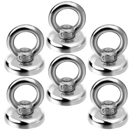 Magnetic Hooks Heavy Duty 6 Pack, 60 lbs (27 KG) Pulling Force Rare Earth Magnets with Countersunk Hole Eyebolt, Neodymium Magnet Hooks Heavy Duty for Home, Workplace, Garage, Kitchen and Office