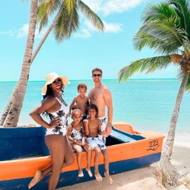 IFFEI Mommy and Me Family Matching Swimsuits Coconut Tree Printed One Piece Summer Sporty Monokini Bathing Suits Girls: 2Y