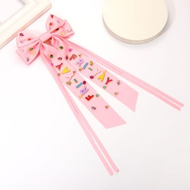 Vokone Teacher Gifts Hair Bows for Women Teacher Friyay Hair Bow Clips Jeweled Satin Ribbon Bow Barrette Hair Clip Back to School Accessories Friyay Pink