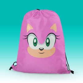 Pink Amy Rose Face Character Drawstring Bag - Hedgehog Game Anime Gym Football Swimming Dance Back to School Nursery Promary Backpack Gift Present (Pink)