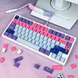 FunHub Pixel Girl Keycaps Set,PBT Keycaps Set 143 Keys,Cherry Profile Custom Keycaps Universal,5-Sided dye-Sublimation,Compatiability for 100%, 75%, 65%, 60% Keyboard,Pink and Blue Color Schem