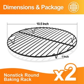 P&P CHEF Round Cooling Rack Set, Round Wire Racks for Cooking Baking, Fit Air Fryer & Oven, Stainless Steel Core with Nonstick Coatings, Black, 2 PCS - 10.5 Inch