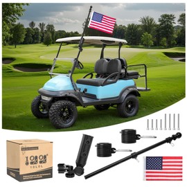 10L0L Golf Cart Flag Holder and Flagpole Bracket Mount Compatible with for Yamaha EZGO TXT RXV Club Car DS Precedent Icon EV Star Embroidered USA Flag (12"×18") Included