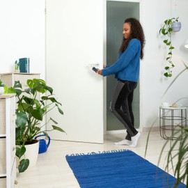 Relaxdays Door Finger Pinch Guard, Set of 2, Doorstopper Handle, Child Safety, Soft, Cotton, 57 cm, Beige/Blue-Grey, 57 x 5 x 5 cm