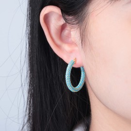 CiNily Women's Hoop Earrings 925 Sterling Silver 14K Gold Plated Hypoallergenic Lightweight Turquoise Earrings Chunky Open Hoops Earrings Jewelry for Sensitive Ears 1.2"