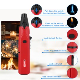Stick Lighter Kitchen Torch Lighter with Jet Flame and Standard Flame Refillable Adjustable and with Safety Lock - Ideal for Barbecue Fireplace or Campfire (Butane Gas NOT Pre-filled)