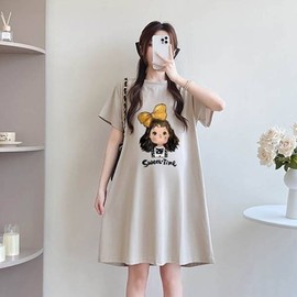 Yellow Ribbon Girl's Dress - Comfortable Medium Length, Soft Material, Daily Casual SIS-835 Maternity Dress (Yellow Ribbon Girl)/Charcoal 3ea