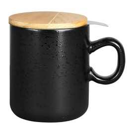 Geneviève Lethu 536233 - Tisaniera 45 cl in gres, con infusore, tazza da tè, tisana con coperchio in pino e colino in acciaio inox, colore: nero opaco collezione mezzanotte