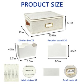 GINUMWA Photo Storage Box - Decorative Linen Organizer with Dividers & Labels Holds Up to 2000 4x6 Pictures Memory Container for Family Weddings Cards Scrapbooks with Side Handle (1PCS)