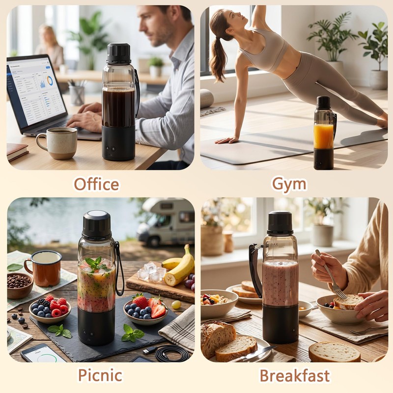 20Oz Portable Personal Blender, 20000RPM Cordless Mini Blender, 3-in-1——MilkshakesCrushed iceGround