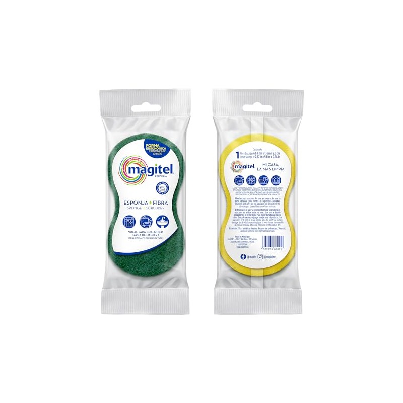 Magitel Esponja Ergonómica Práctica Doble Uso - Fibra Limpieza Profunda,