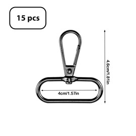 Swivel Clasps Metal Trigger Lanyard Snap Hooks 15Pack 1.5Inch Oval Swivel Hook Lobster Claw Clasps Keychain Clip Hook Purse Bag Clips for Keychain Purse Hardware Sewing Craft Project (Gunmetal)