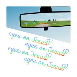 KHGUZ Eyes On Jesus Car Rear View Mirror Decal, 4PCS Christian Vinyl Vehicle Rearview Sticker, Cute Affirmation Automotive Interior Window Bumper Decal Decor Accessories, Universal Fit (Laser)