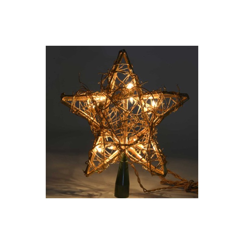 Kurt Adler 10 Light Indoor Rattan Gold Star Treetop