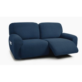 ULTICOR Extra Wide 75" - 100", Reclining 2 Seater Sofa, Extra Wide Reclining Love Seat Slipcover, 6-Piece Jacquared Fabric, Reclining Sofa Covers, Thick, Soft, Washable (Style 3) (Navy)