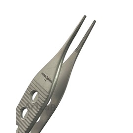 4.75" Adson Dressing Forceps Serrated, Straight Fine Tips - Perforated Handle & Gold Tip Ends Premium German Stainless Steel CE Tissue Grasping Tweezers