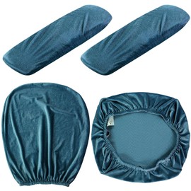 Tallew 4 Pcs Office Chair Covers Set Computer Universal Protective Stretchable Chair Seat Covers Desk Armrest Slipcovers Pads Office Cushion Backrest for Rotating(Dark Green)